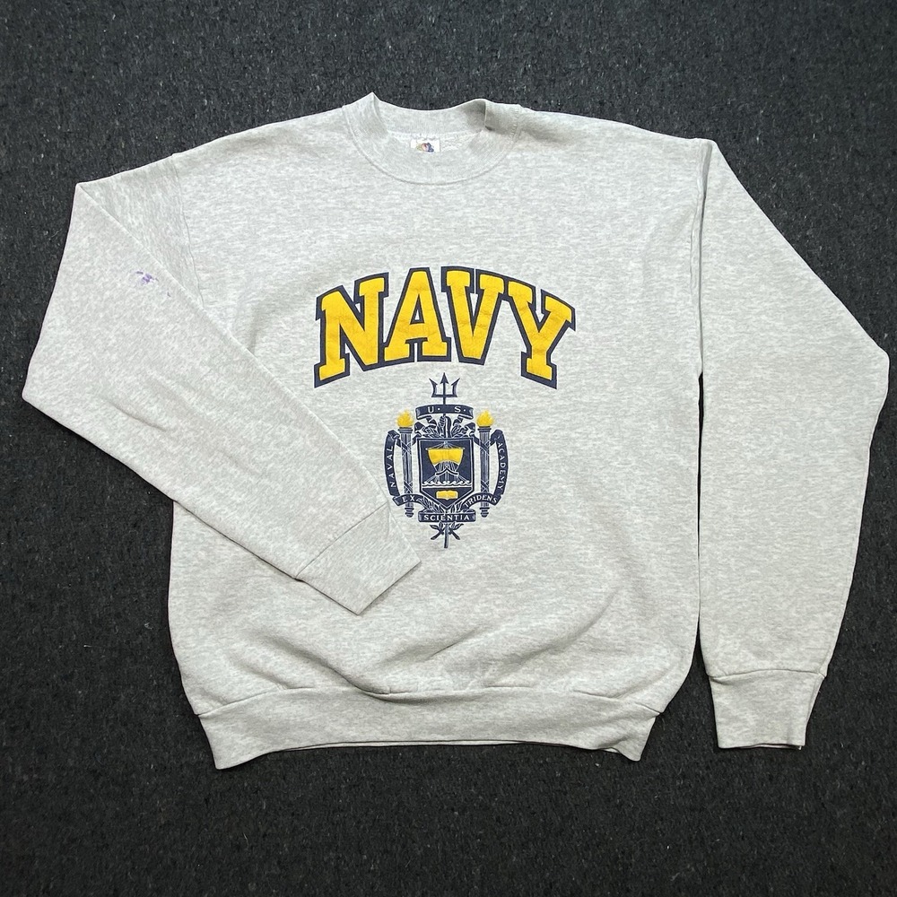 VTG Navy Academy Training Classic Gray Pullover Sweatshirt Men's Sz L Distressed